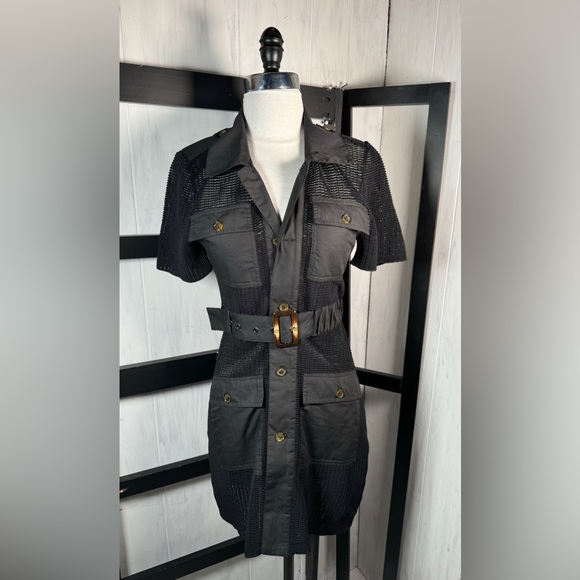 Solid & Striped Black Mesh Button Front Collared LBD, Size XS, NWT - Picture 2 of 11